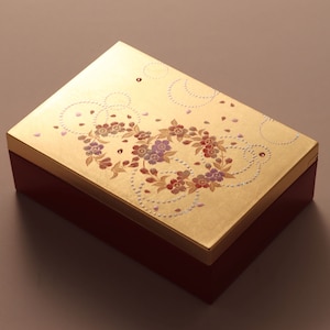 Jewelry Box Japan traditional Crafts "Maki-e" lacquer decoration Karin Chinese quince. jewelry storage box. Keepsake Box. key box.