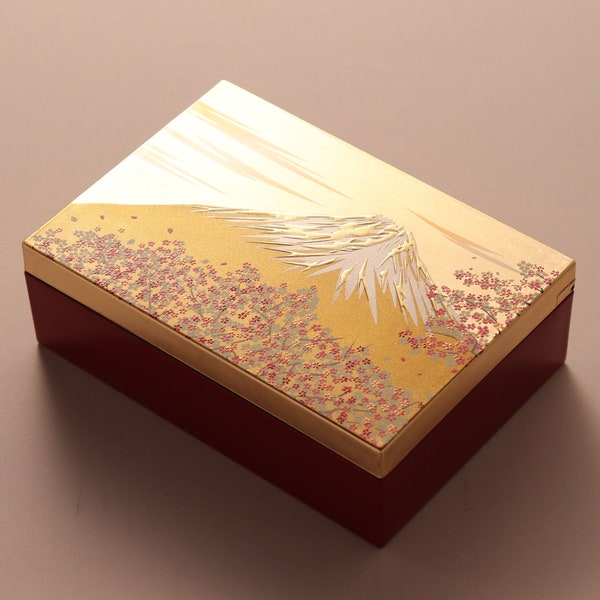 Jewelry Box Japan traditional Crafts "Maki-e" lacquer decoration Mt.Fuji and SAKURA cherry blossoms jewelry storage box Keepsake Box key box