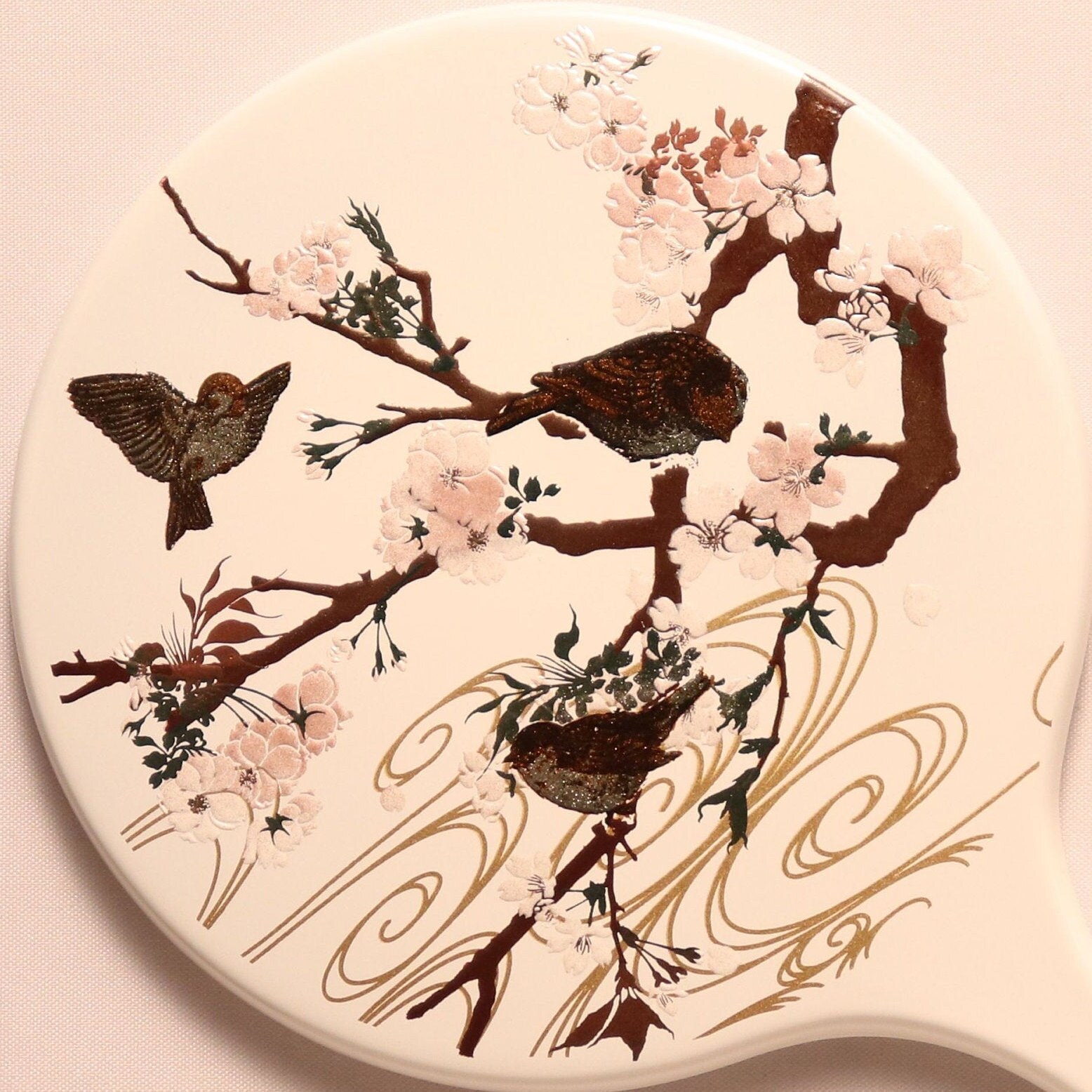 Hand Held Hand Mirror Cherry Blossom and Bird 