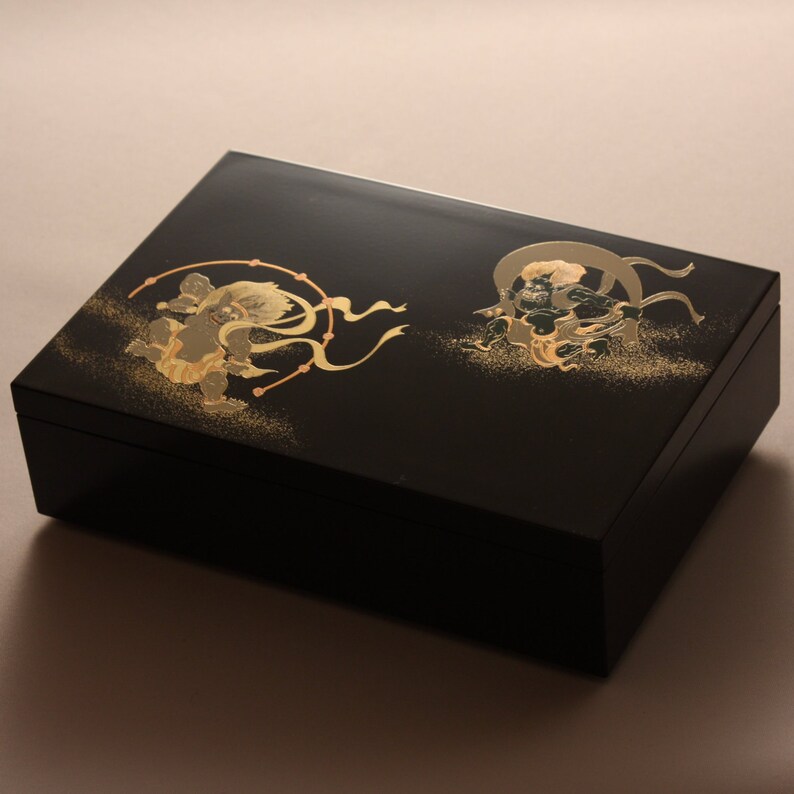 Japanese traditional Jewelry Box Gold lacquer makie Fuujin-Raijin
