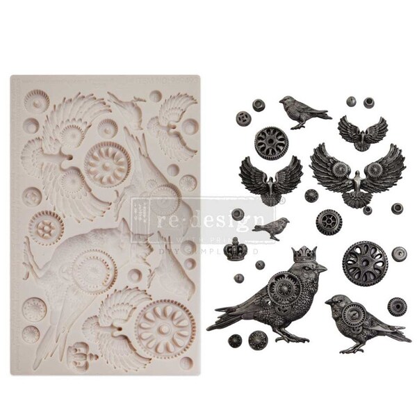 Clockwork Sparrows • Finnabair Decor Mould - Redesign with Prima • Mold • Furniture Flip • Art Supplies • Canvas • Mixed Media • Resin