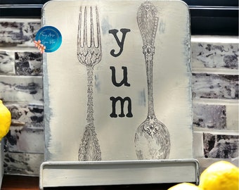 Rustic Fork and Spoon Recipe Book Holder •Home Decor • Kitchen • Dining Room • Galvanized • Vintage Charm •Personalized Home Farmhouse • Yum