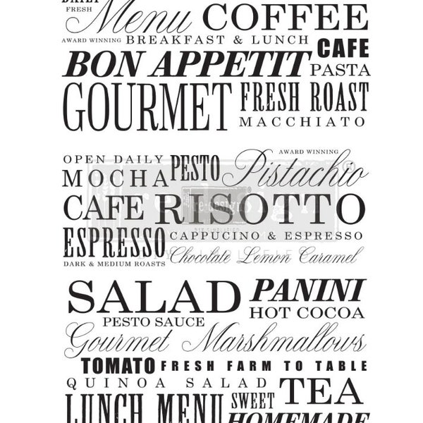 Delicious Menu Decor Transfer by ReDesign with Prima • Rub on • Furniture Flip • Wall Decal • Mixed Media • Canvas • Art • Supplies • Wood