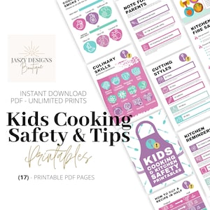 Pacchetto stampabile di consigli e istruzioni per la cucina e la sicurezza dei bambini, fai da te, 17 pagine, culinario, bambini, PDF, tabella di misurazione, sicurezza antincendio, lista della spesa