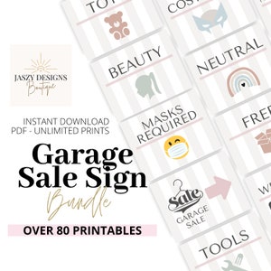 Garage Sale Sign Bundle, 80+ Sheets, DIY, Printable, Clothing Dividers, Pricing Sheets, Scandi, Direction Signs, Estate Sale, Rummage Sale