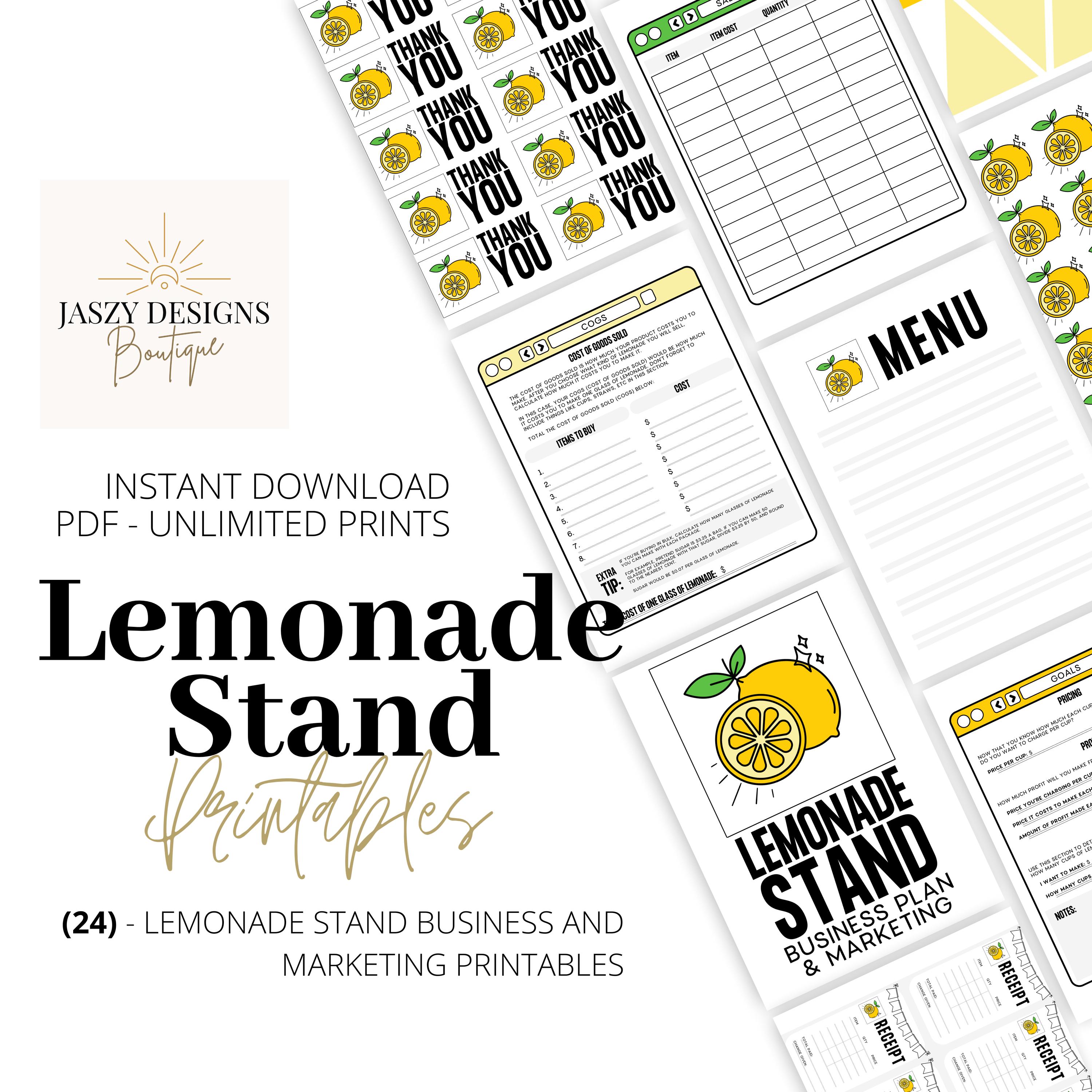 Lemonade Stand Business Plan and Marketing Signs Bundle, DIY 25 Pages, Summer Stand, Kids, PDF, Instant Download, Lemon, Banner, Menu, Print - Etsy Lemonade Stand Business Plan and Marketing Signs Bundle, DIY 25 Pages, Summer Stand, Kids, PDF, Instant Download, Lemon, Banner, Menu, Print - Etsy