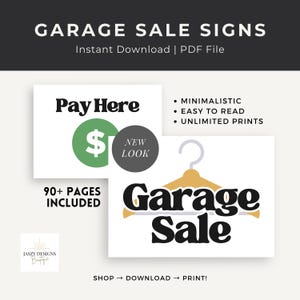 Minimalist and Colorful Garage Sale Sign Bundle | 90+ Printable Yard Sale Signs, Price Tags & Organizers | Instant Digital Download PDF