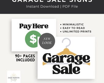 Paquete de letreros minimalistas para venta de garaje / Más de 90 letreros imprimibles (PDF)