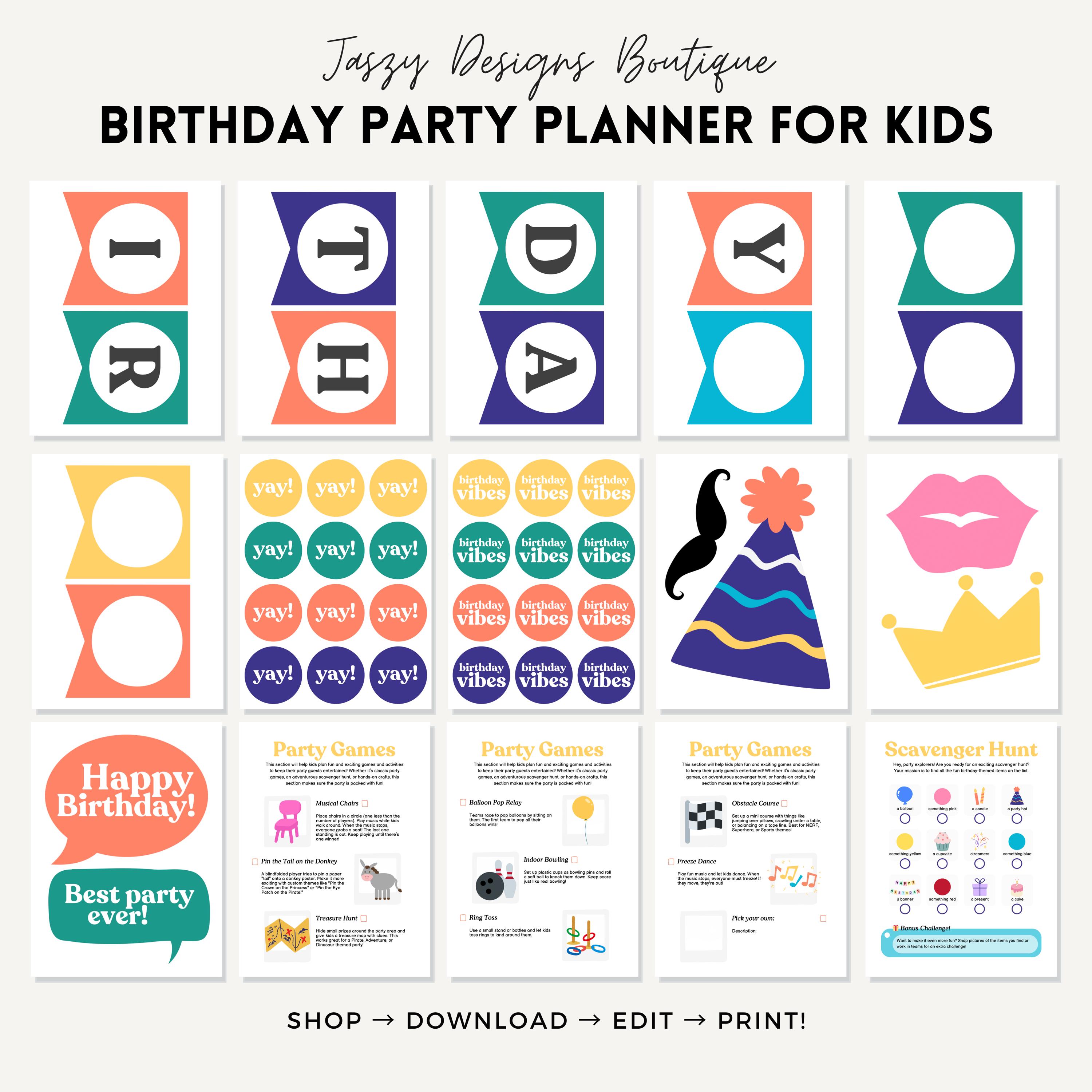 Kids Birthday Party Planner: Printable DIY Guide (canva & PDF) - Etsy