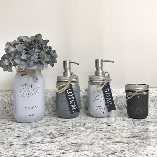 Mason Jar Bathroom Set Mason Jar Bathroom Organizer Painted Etsy