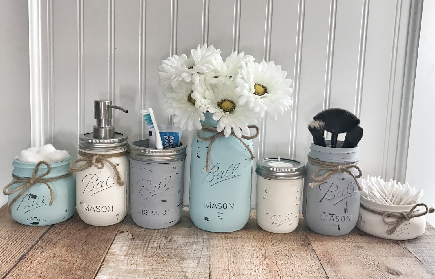Mason Jar Bathroom Set Mason Jar Bathroom Organizer Painted Etsy