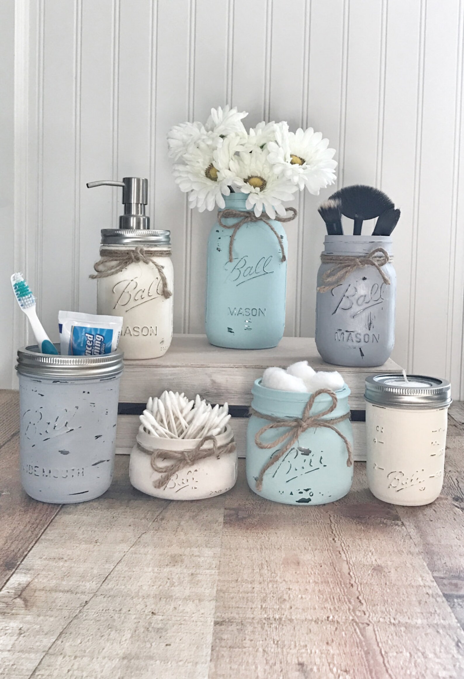 Mason Jar Bathroom Set Mason Jar Bathroom Organizer Painted Etsy