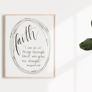 Hand Lettered Faith with Wreath // 8x10 Framable Print // Philippians 4:13 image 1