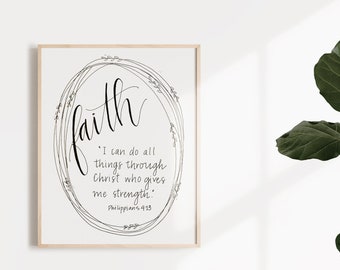 Hand Lettered Faith with Wreath // 8x10 Framable Print // Philippians 4:13