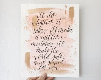 World Safe and Sounds for You// Dear Theodosia Hamilton Lyrics // Handlettered // 8x10 Framable Art // Gold Leaf Accents