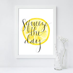 Squeeze the Day 8x10 Framable Art Print // Watercolor Lemon Background image 1
