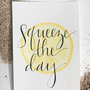 Squeeze the Day 8x10 Framable Art Print // Watercolor Lemon Background image 3