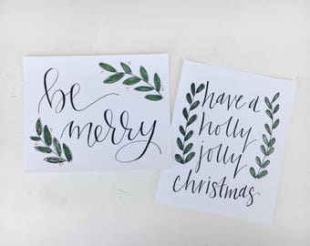 Be Merry Holiday Print // Christmas Decor // 10x8 Handlettered Framable Print