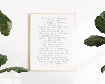 Psalm 23 Bible Verse // Hand Lettered Print // 8x10 // The Lord is my Shephard