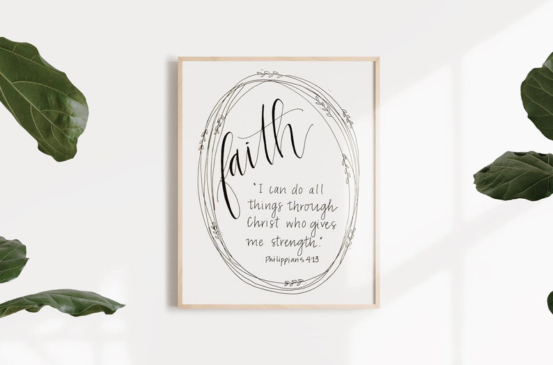 Hand Lettered Faith with Wreath // 8x10 Framable Print // Philippians 4:13 image 1