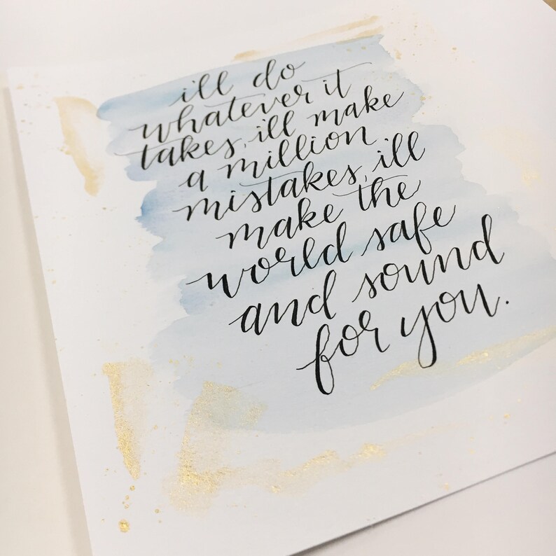 World Safe and Sounds for You// Dear Theodosia Hamilton Lyrics // Handlettered // 8x10 Framable Art // Gold Leaf Accents image 2