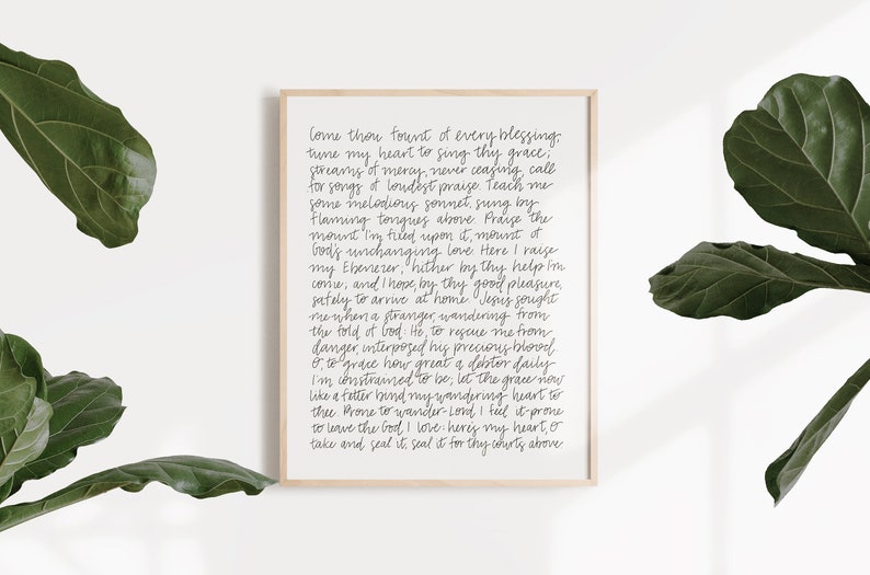 Come Though Fount Hymn Lyrics // Hand Lettered Print // 8x10 image 1