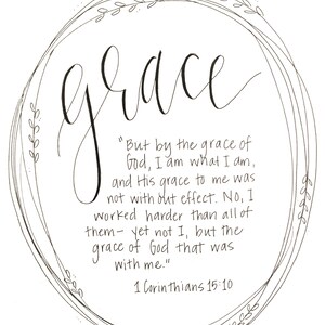 Grace with Wreath // 8x10 Hand Lettered Framable Print // 1 Corinthians 15:10 image 2