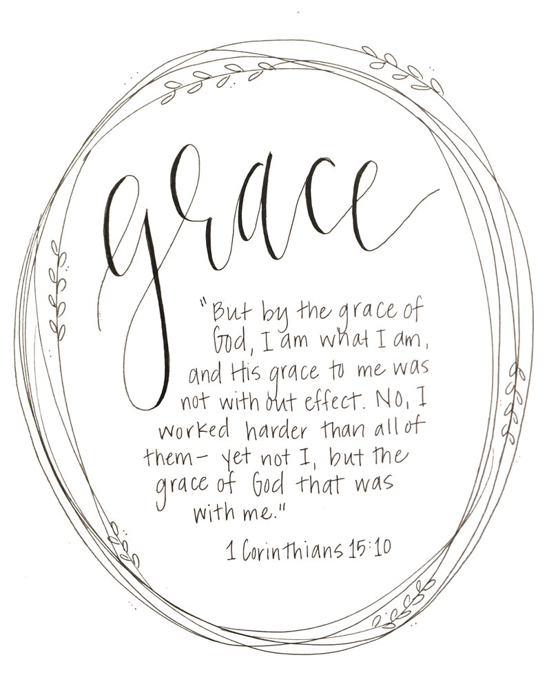 Grace with Wreath // 8x10 Hand Lettered Framable Print // 1 Corinthians 15:10 image 2