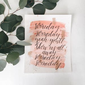 Handlettered Hamilton Lyrics // Dear Theodosia // Watercolor Background with Gold-Leaf Splatters image 1