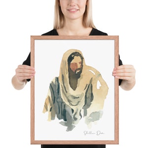 Impression encadrée de peinture à l'aquarelle du Christ, art mural LDS, art mural chrétien, impression d'art minimaliste du Christ,