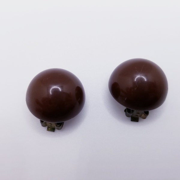 50s / 60s Brown Dome Button Clip Earrings