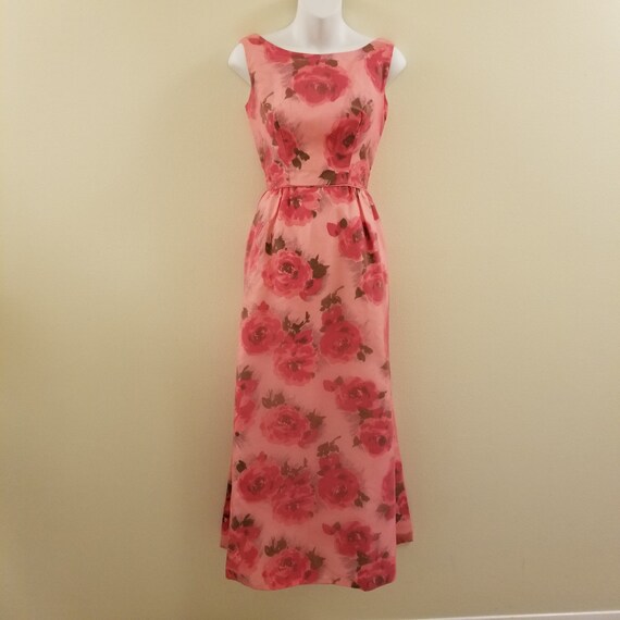 pink satin floral dress