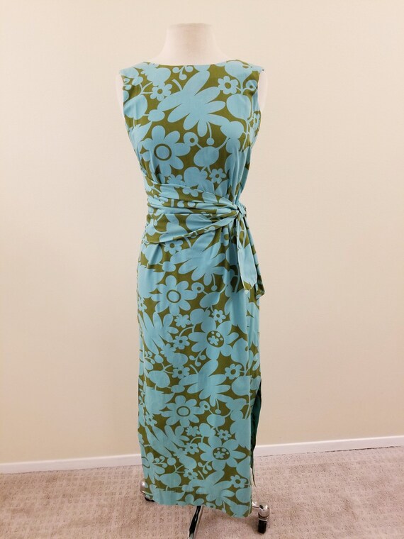 60's The Kahala Tie Front Sleeveless Maxi Dress -