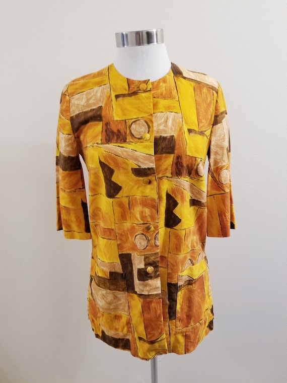 Vintage 60s Sun Fashions Hawaii Tea Timer Blouse - L