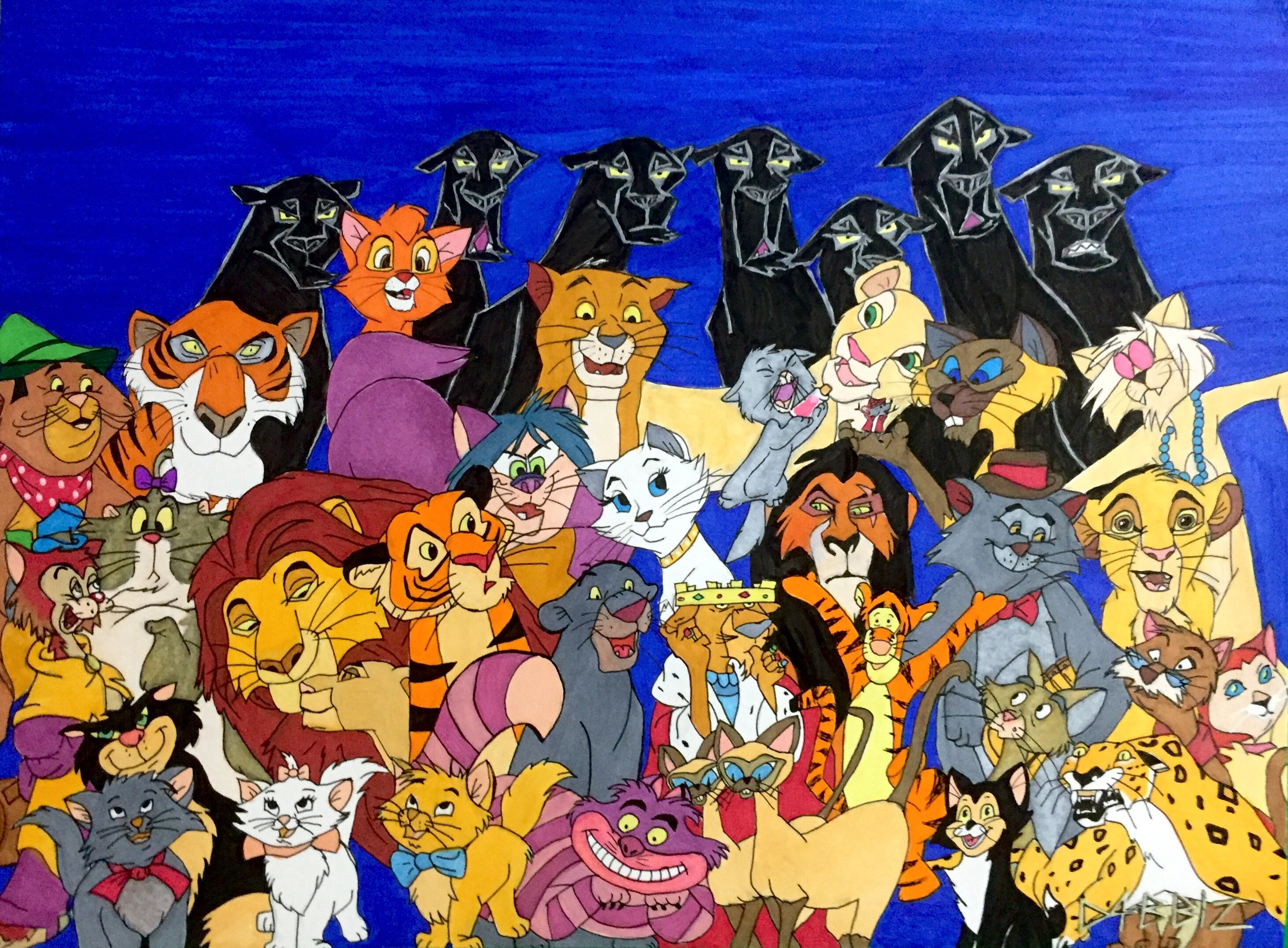 Disney Cats Original Drawing | Etsy