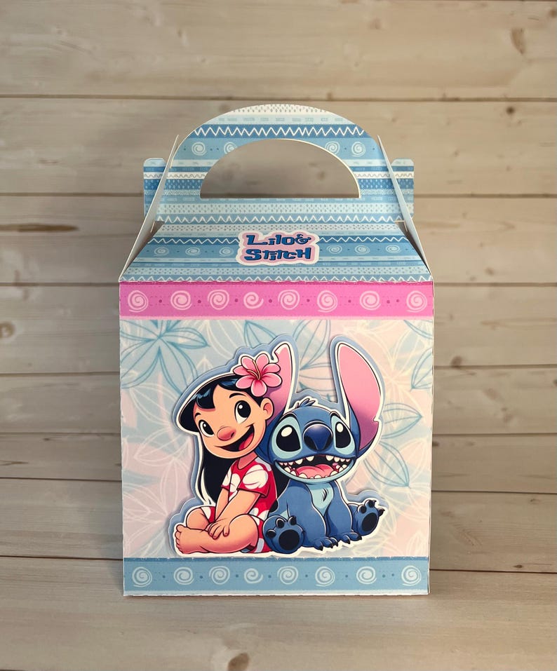 Personalized Lilo & Stitch party favor, Customized goodie bag, Box Flat Gable box