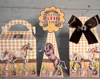 Personalized Horse Birthday Favor Boxes, Western Party, Cowboy Horse Treat, Farm Decorations.