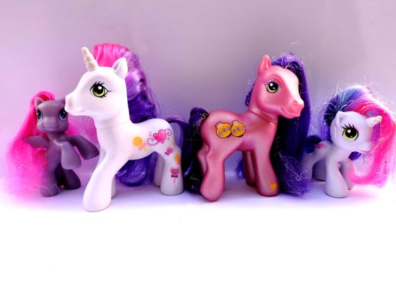 My Little Pony Lot Of 4 White And Purple Ponies Glitter Tinsel Etsy