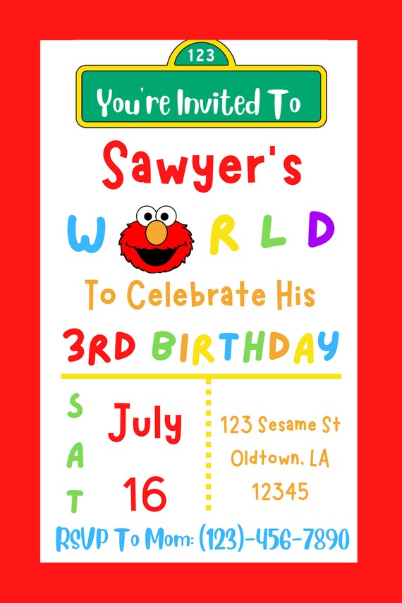 Sesame Street Elmo Birthday Invitation Etsy