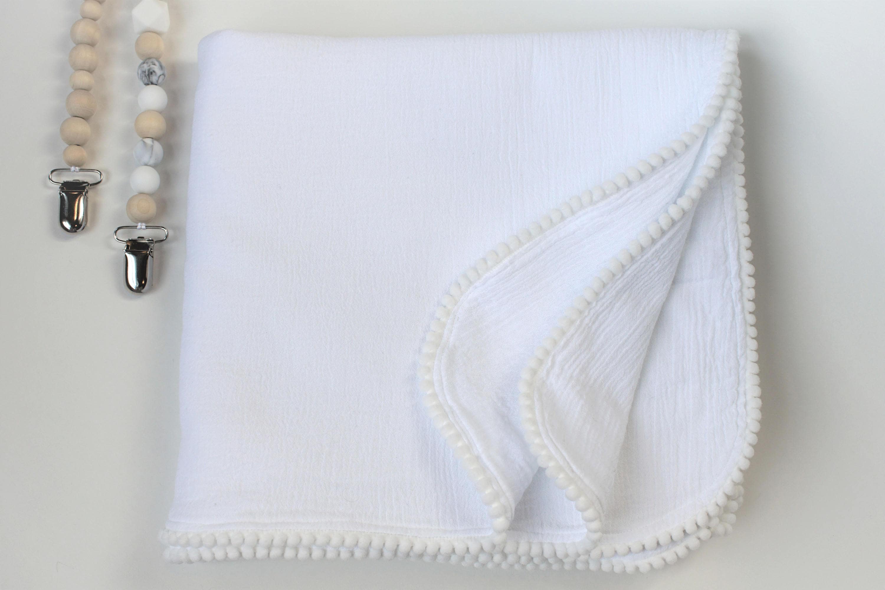 Mini Pom Pom Swaddle White Pom Blanket Cotton Gauze Blanket Etsy