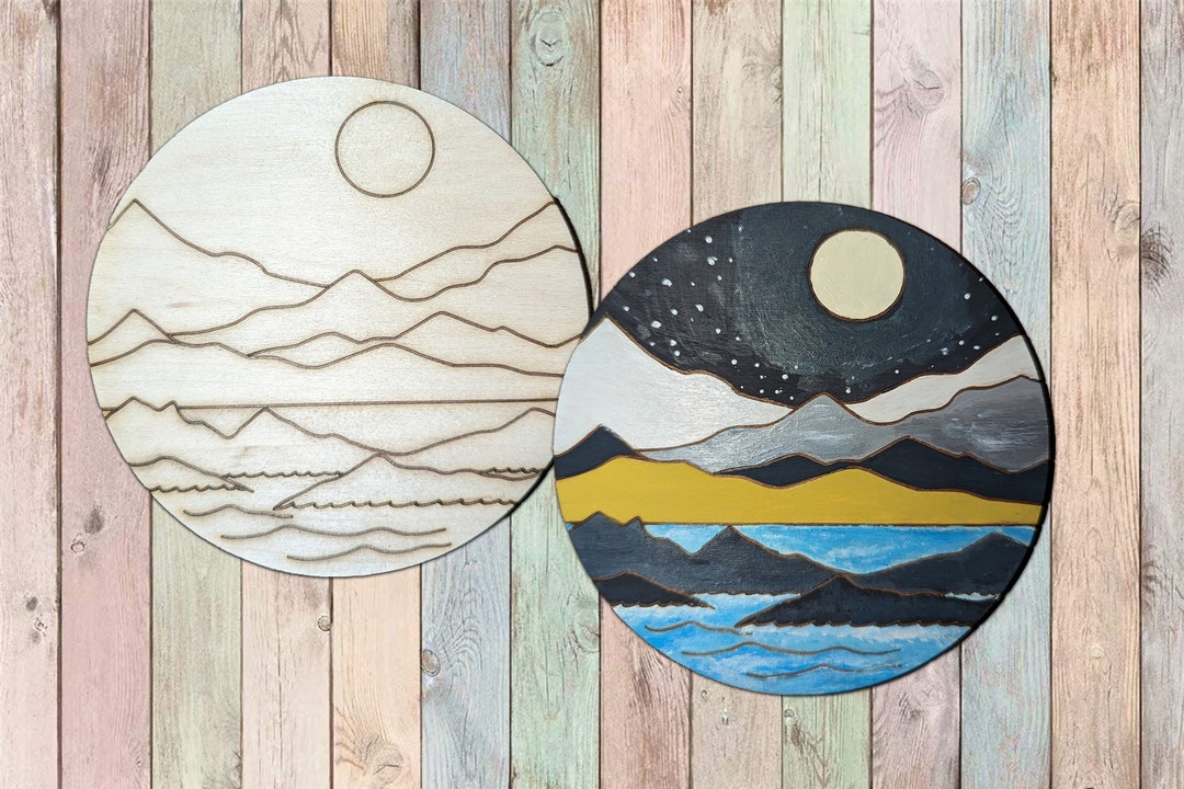 Landscape Craft Kit DIY Craft Kit Nighttime Mountain Ocean - Paint and Brush Included | DIY ...