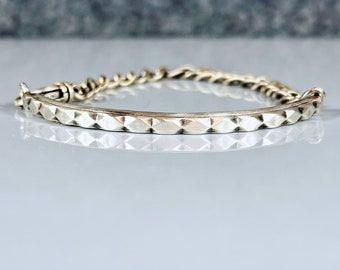 Diamond Shape Design Cuff ID with Curb link Chain Sterling Silver Bracelet
