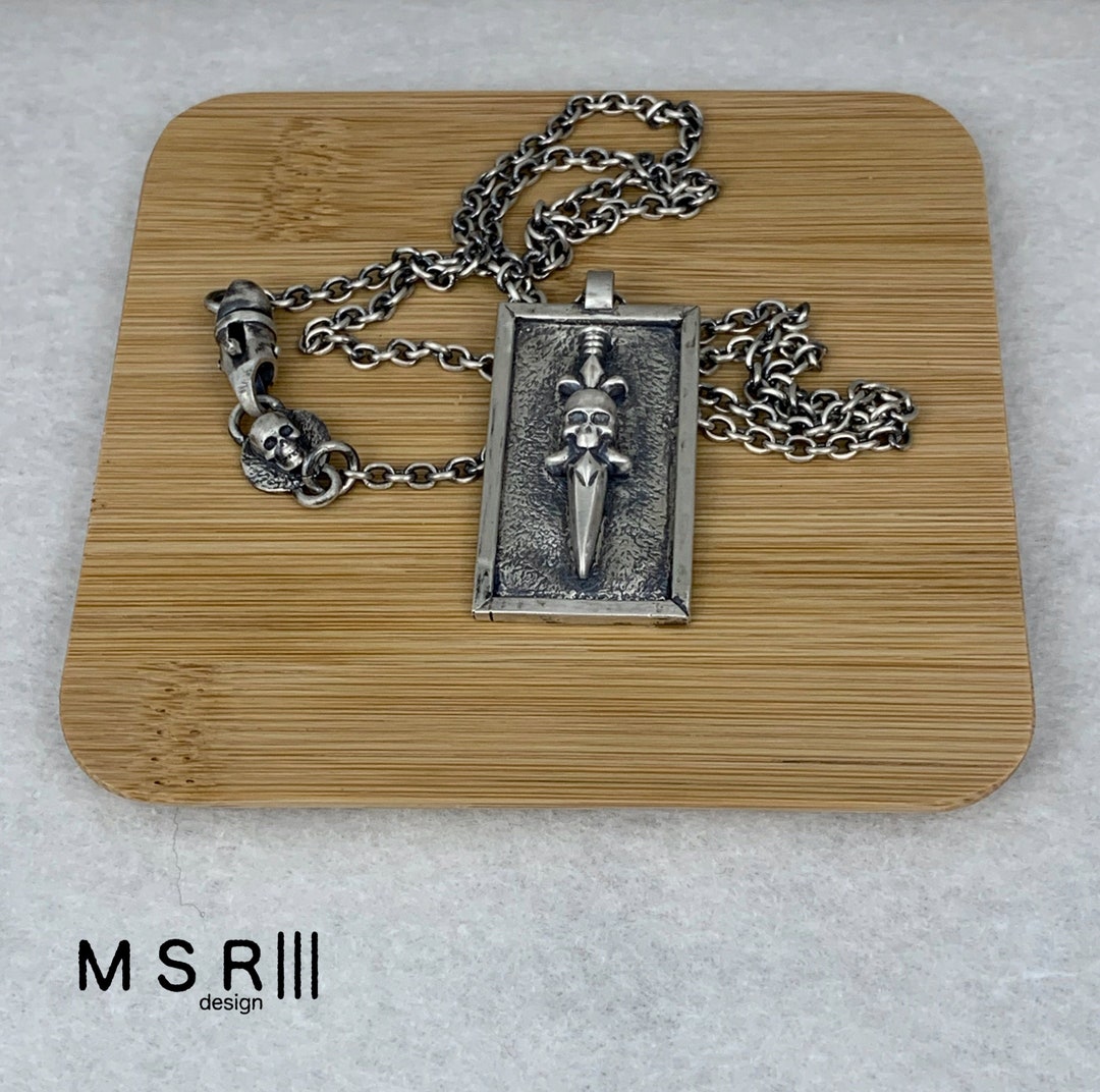 Skull Dagger Tag Pendant on a Chain in Sterling Silver Handmade ...