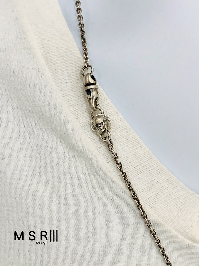 Dog Tag with Skull Pendant Chain Necklace Sterling Silver Handmade