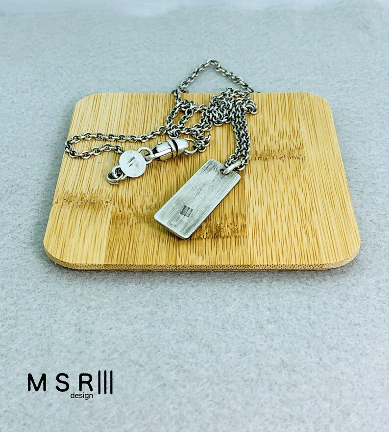 Dog Tag with Skull Pendant Chain Necklace Sterling Silver Handmade