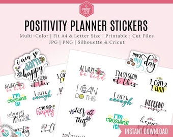 Positivity Planner Printable Stickers, bullet journal stickers, Planning digital stickers, printable planner stickers Silhouette and Cricut
