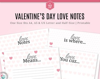 Printable Valentines Day Love Notes Pages, 4 Minimalist Valentines Notes Page, Notes Pages, Printable Love Notes, Printable Notes