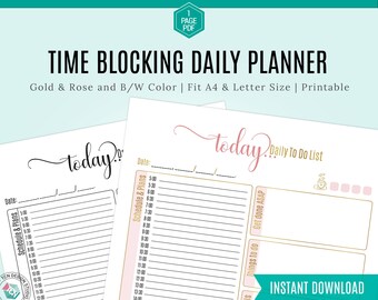 Time Blocking Daily Planner Printable Page, To-do List, 2020 To-do Planner, Daily Schedule, Printable planner, 2020 Diary