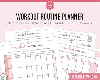 Monthly Workout Routine Tracker Printable, Home Workout Routine, Health Planner, Wellness Planner, Self Care Planner, Fitness Journal