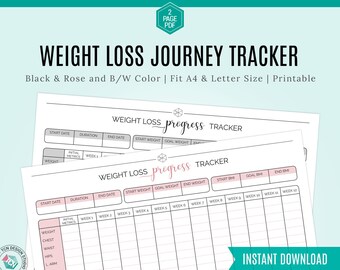 12-week Weight loss journey Tracker Printable, Self Care Motivational chart tool, Health goals Planner, Wellness chart, Fitness Journal